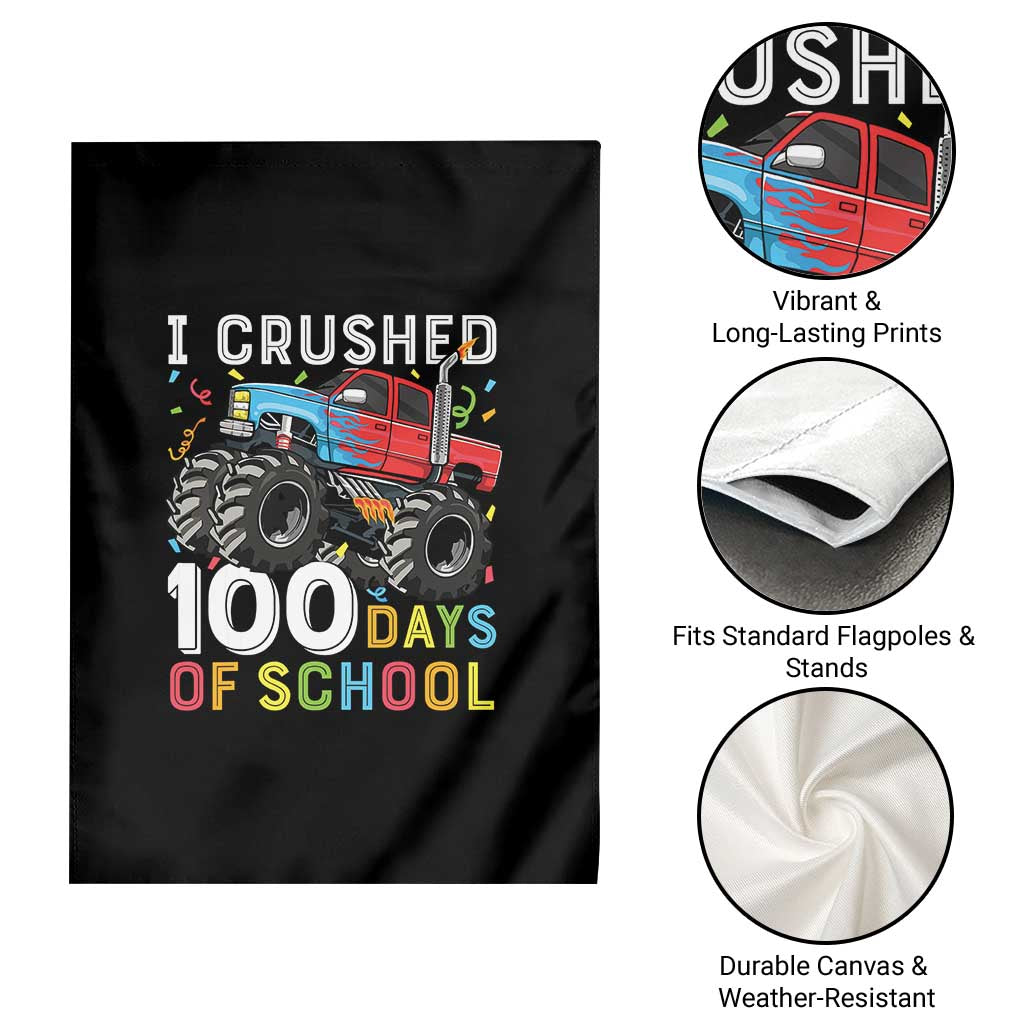 100 Days of School Monster Truck Garden Flag Boys Crushing 100th Day Milestone