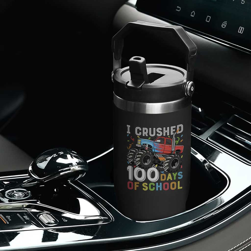 100 Days of School Monster Truck Flip Straw Tumbler Boys Crushing 100th Day Milestone