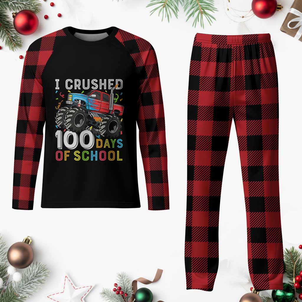 100 Days of School Monster Truck Plaid Pajama Set Boys Crushing 100th Day Milestone TS01 Buffalo Plaid Print Your Wear