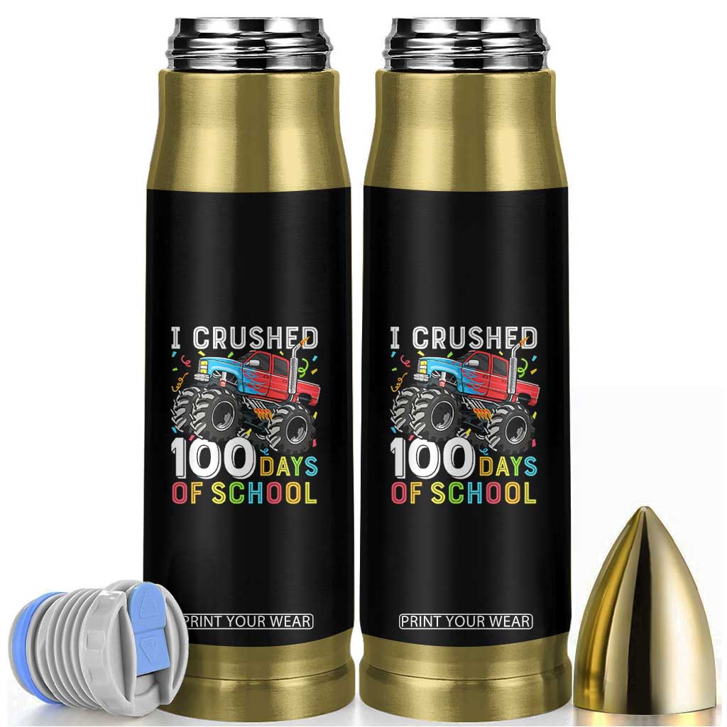 100 Days of School Monster Truck Bullet Tumbler Boys Crushing 100th Day Milestone TS01 Black Print Your Wear