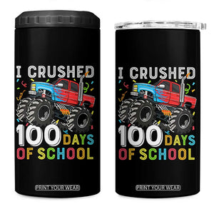 100 Days of School Monster Truck 4 in 1 Can Cooler Tumbler Boys Crushing 100th Day Milestone