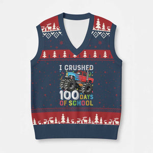 100 Days of School Monster Truck V-Neck Knit Sweater Vest Boys Crushing 100th Day Milestone