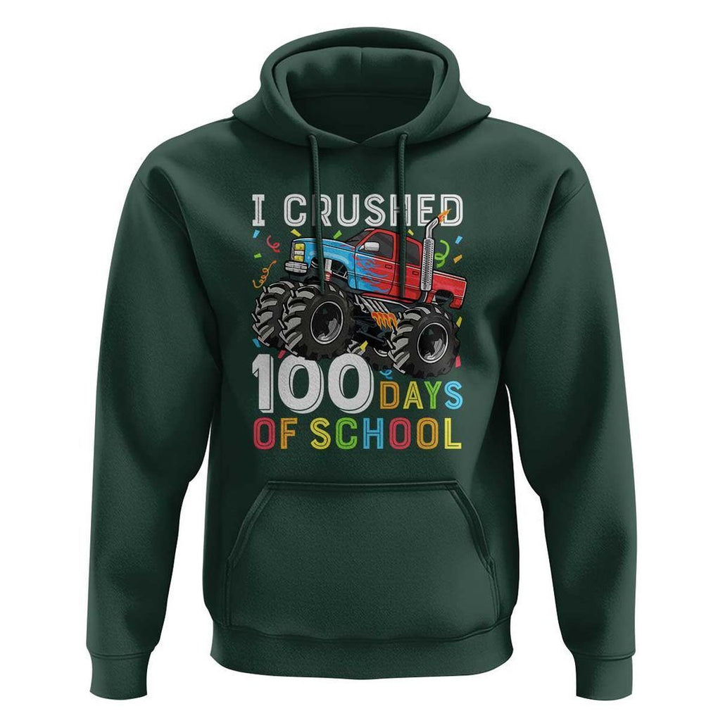 100 Days of School Monster Truck Hoodie Boys 100th Day Celebration TS01 Dark Forest Green Print Your Wear
