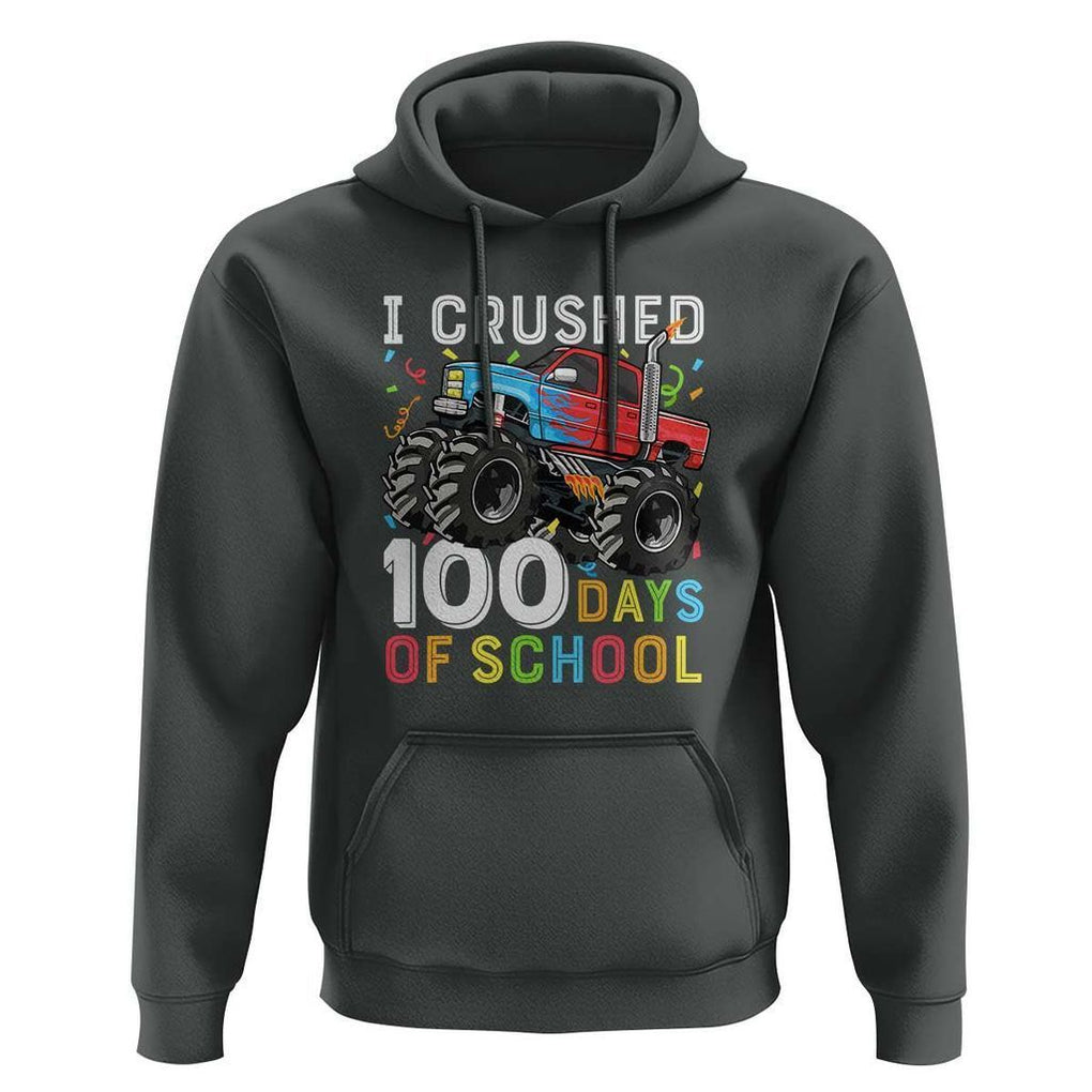 100 Days of School Monster Truck Hoodie Boys 100th Day Celebration TS01 Dark Heather Print Your Wear