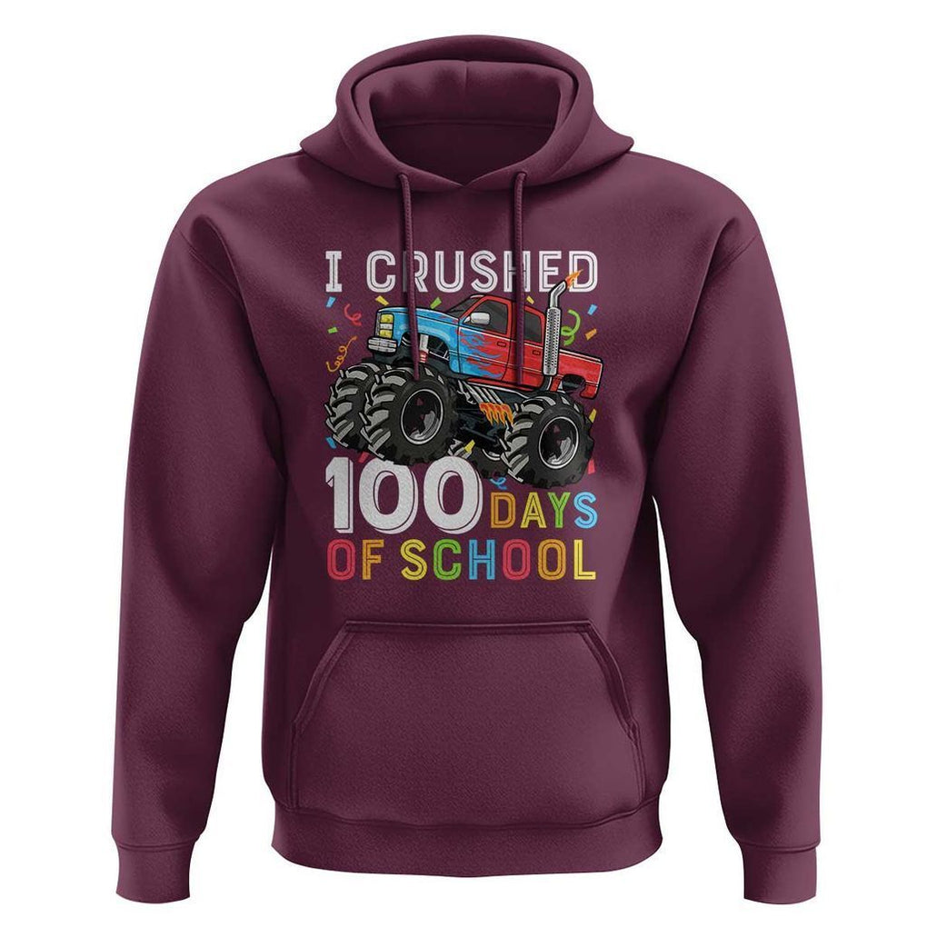 100 Days of School Monster Truck Hoodie Boys 100th Day Celebration TS01 Maroon Print Your Wear
