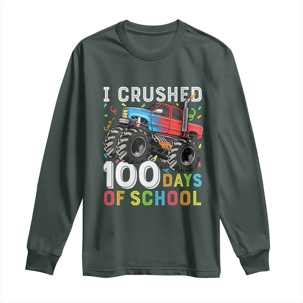 100 Days of School Monster Truck Long Sleeve Shirt Boys Crushing 100th Day Milestone