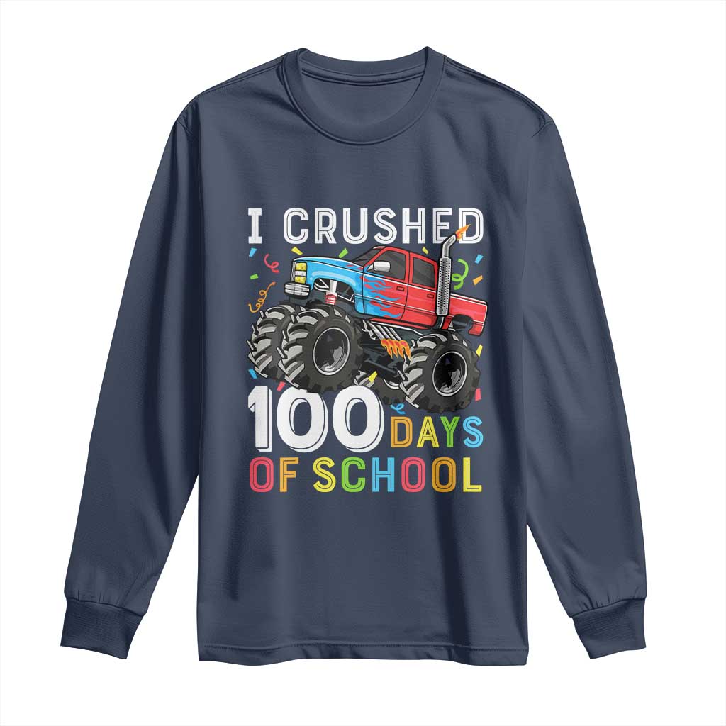 100 Days of School Monster Truck Long Sleeve Shirt Boys Crushing 100th Day Milestone