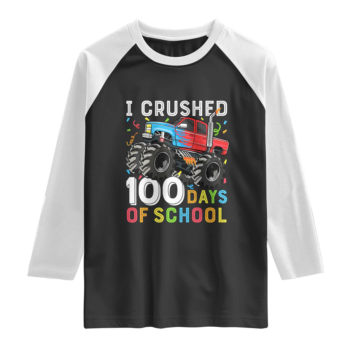 100 Days of School Monster Truck Raglan Shirt Boys Crushing 100th Day Milestone