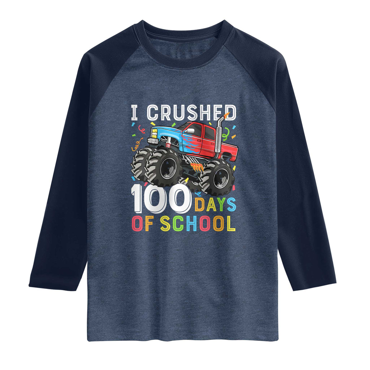 100 Days of School Monster Truck Raglan Shirt Boys Crushing 100th Day Milestone
