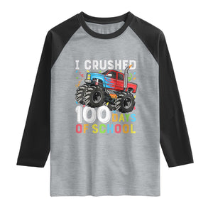 100 Days of School Monster Truck Raglan Shirt Boys Crushing 100th Day Milestone