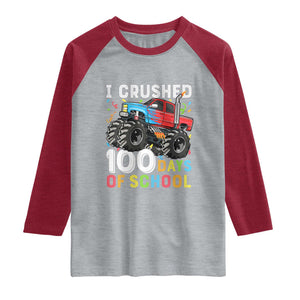100 Days of School Monster Truck Raglan Shirt Boys Crushing 100th Day Milestone