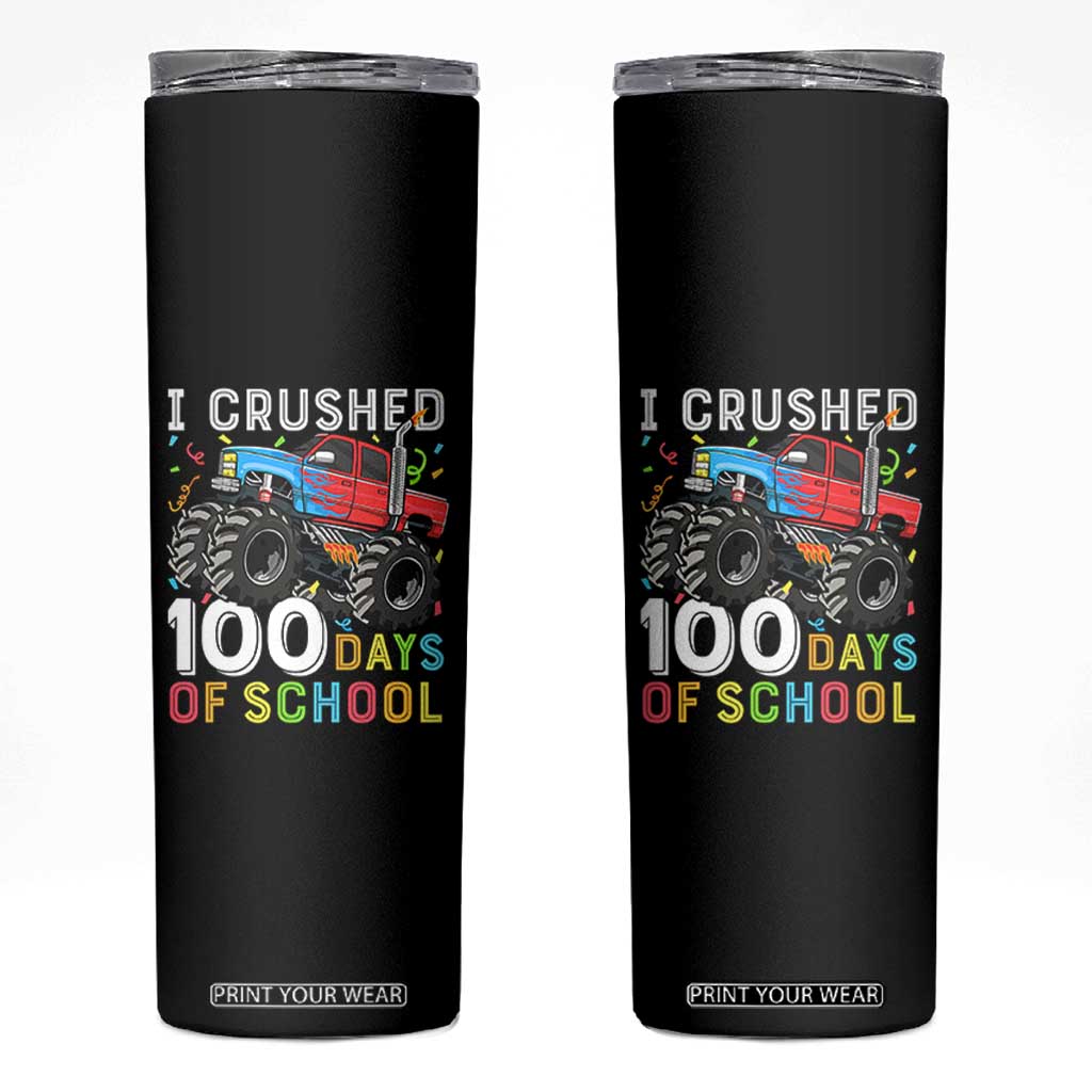 100 Days of School Monster Truck Skinny Tumbler Boys Crushing 100th Day Milestone