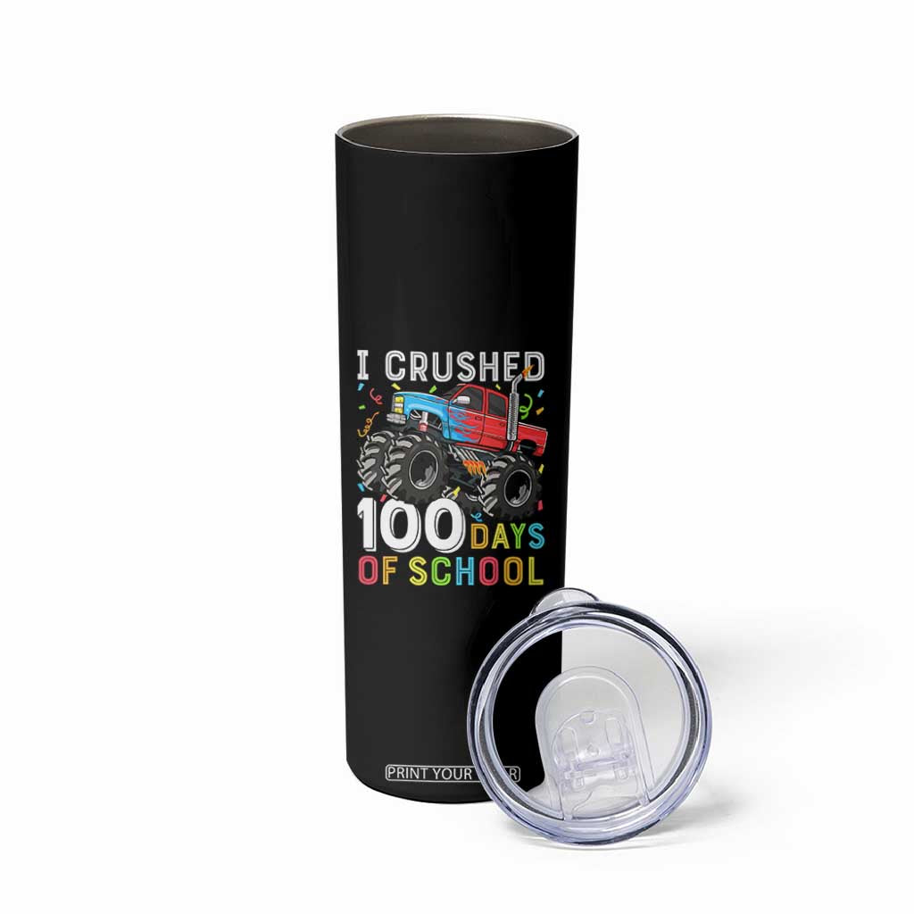 100 Days of School Monster Truck Skinny Tumbler Boys Crushing 100th Day Milestone