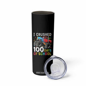 100 Days of School Monster Truck Skinny Tumbler Boys Crushing 100th Day Milestone