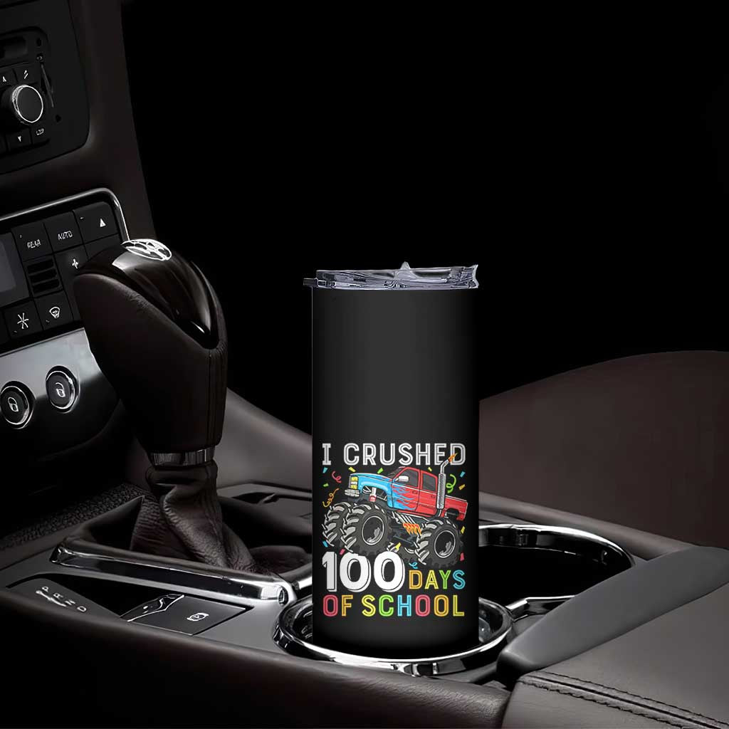 100 Days of School Monster Truck Skinny Tumbler Boys Crushing 100th Day Milestone