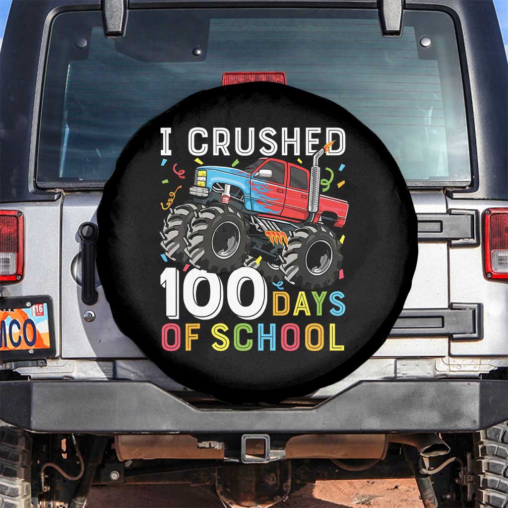 100 Days of School Monster Truck Spare Tire Cover Boys Crushing 100th Day Milestone TS01 No hole Black Print Your Wear