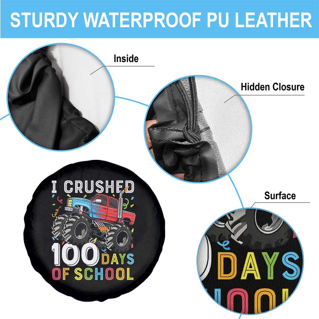 100 Days of School Monster Truck Spare Tire Cover Boys Crushing 100th Day Milestone