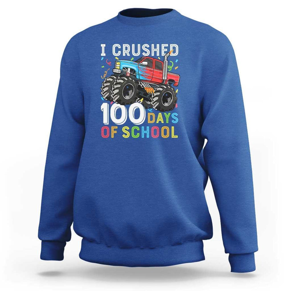 100 Days of School Monster Truck Sweatshirt Boys 100th Day Celebration TS01 Royal Blue Print Your Wear