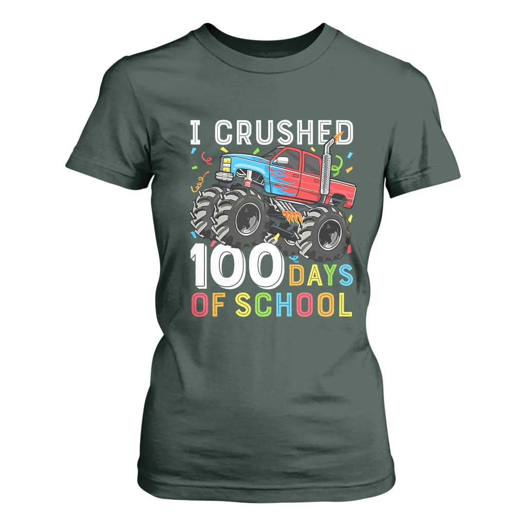 100 Days of School Monster Truck T Shirt For Women Boys Crushing 100th Day Milestone