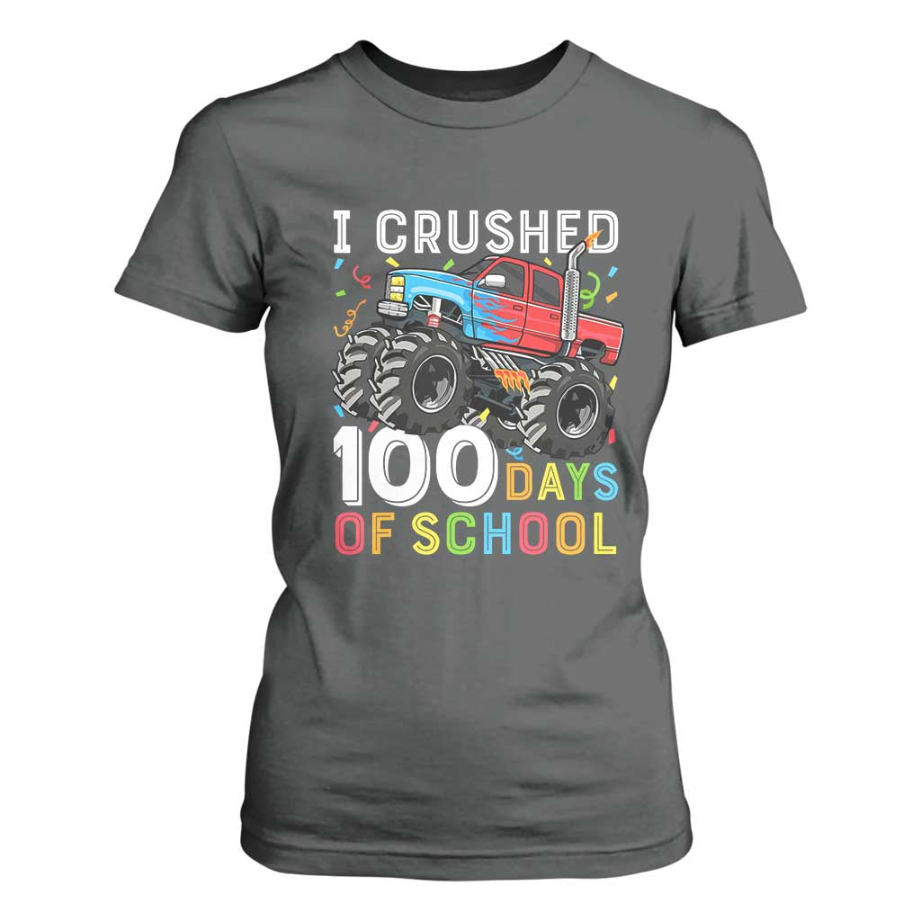 100 Days of School Monster Truck T Shirt For Women Boys Crushing 100th Day Milestone