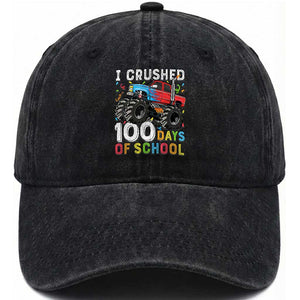 100 Days of School Monster Truck Washed Cotton Baseball Cap Boys Crushing 100th Day Milestone