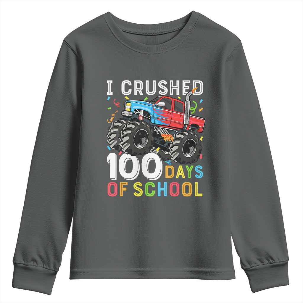 100 Days of School Monster Truck Youth Sweatshirt Boys Crushing 100th Day Milestone