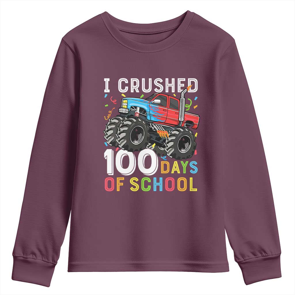 100 Days of School Monster Truck Youth Sweatshirt Boys Crushing 100th Day Milestone