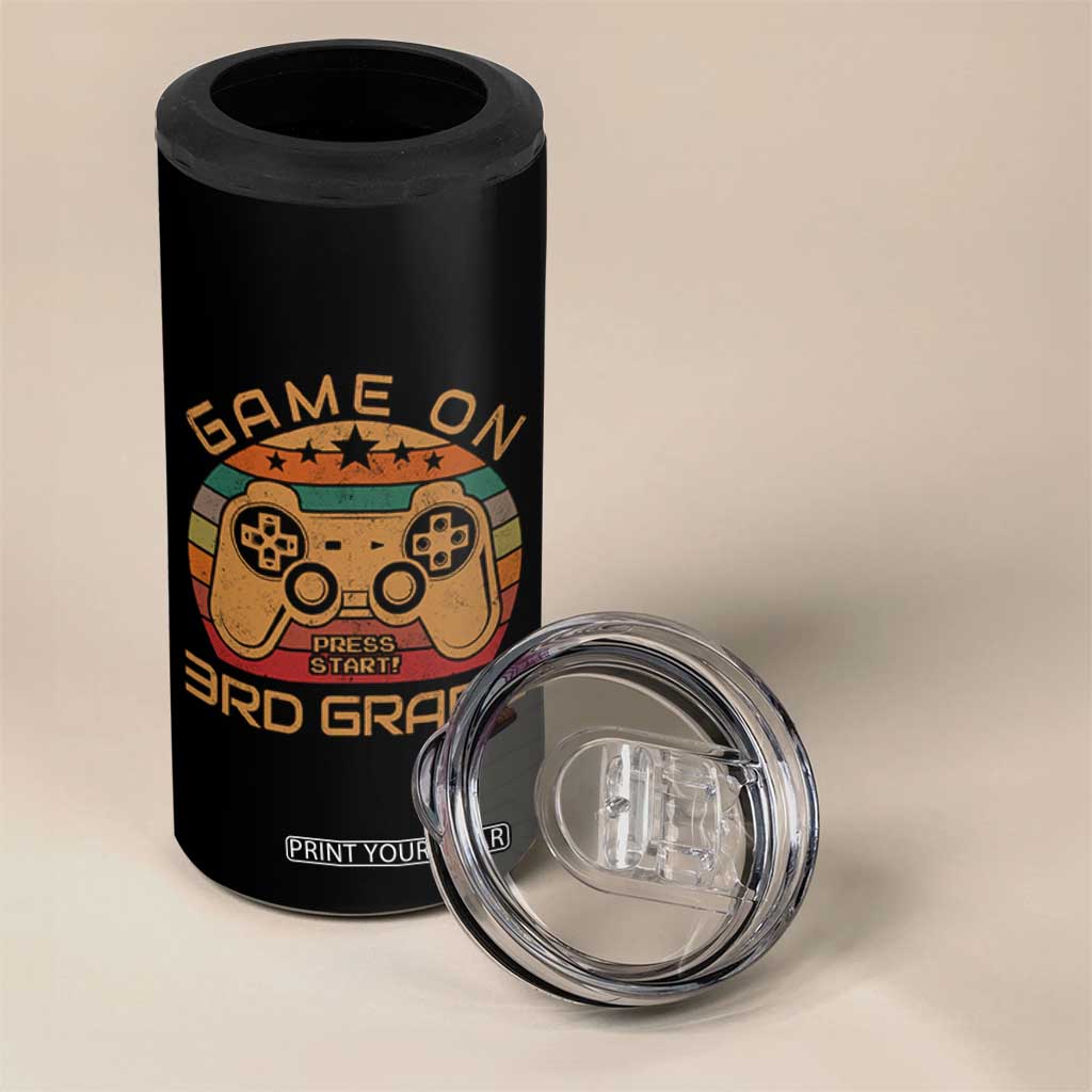 Game On First Day of 3rd Grade 4 in 1 Can Cooler Tumbler Funny Gamer Back to School Kids Gift