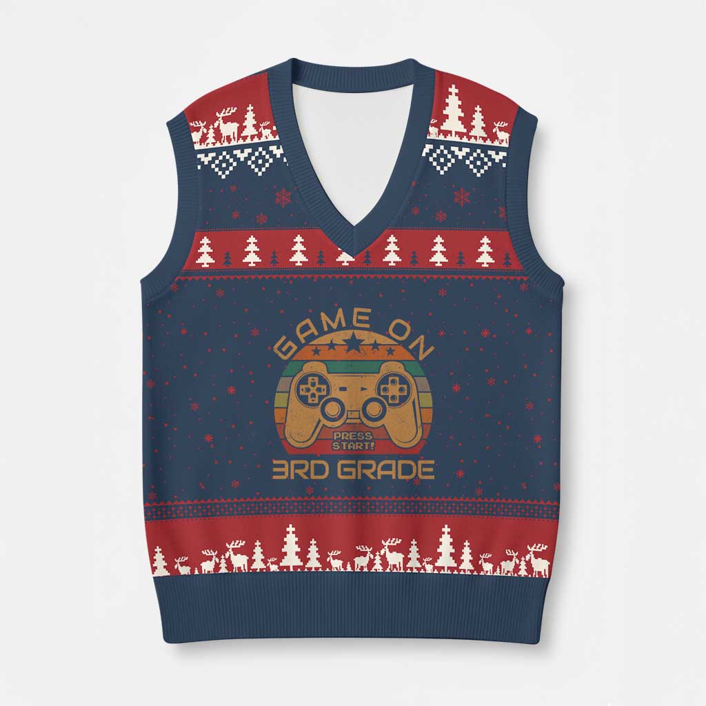 Game On First Day of 3rd Grade V-Neck Knit Sweater Vest Funny Gamer Back to School Kids Gift