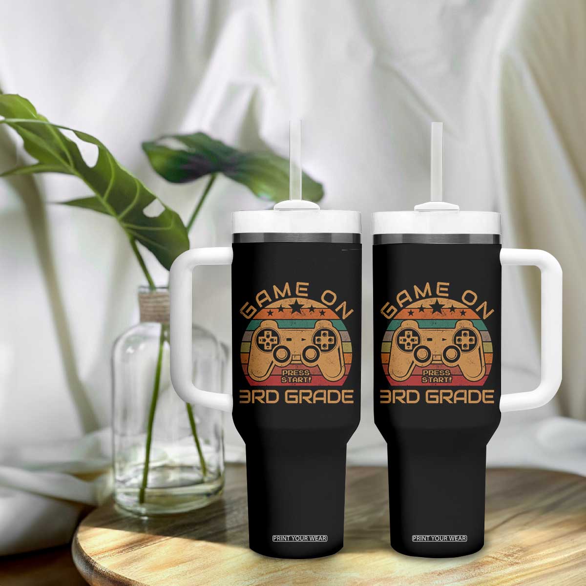 Game On First Day of 3rd Grade Tumbler With Handle Funny Gamer Back to School Kids Gift