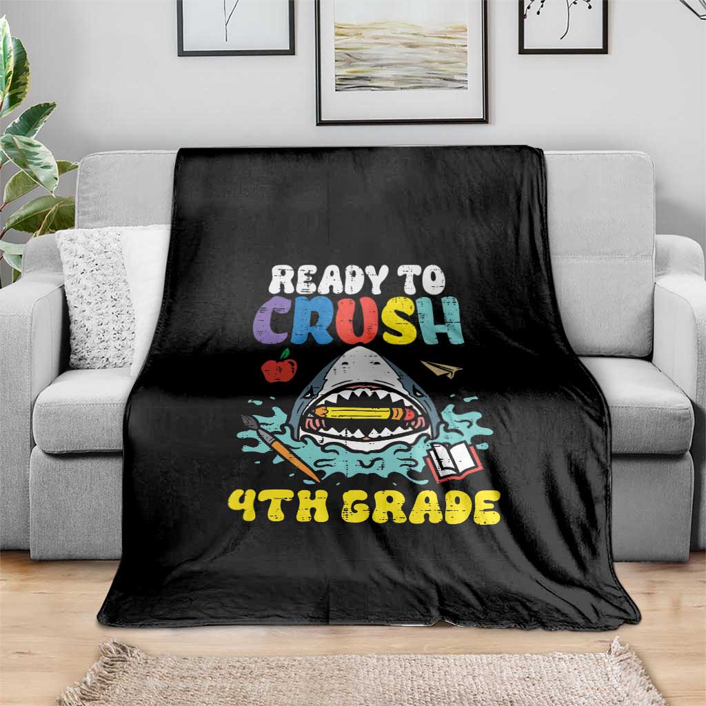 Shark Ready To Crush 4th Grade Throw Blanket Cool Boys First Day of School Gift