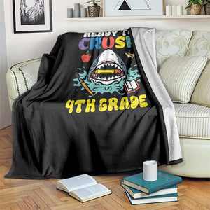 Shark Ready To Crush 4th Grade Throw Blanket Cool Boys First Day of School Gift