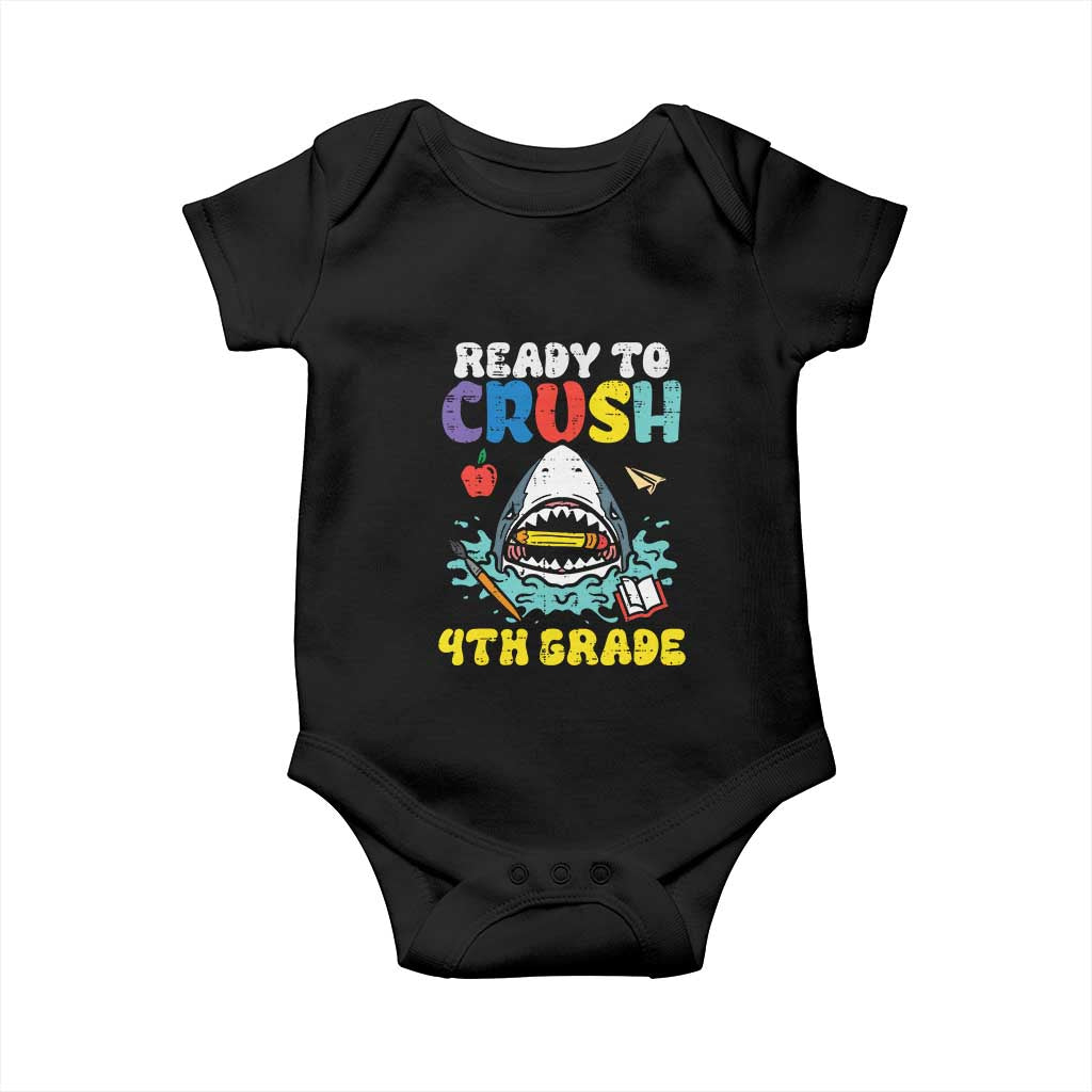 Shark Ready To Crush 4th Grade Baby Onesie Cool Boys First Day of School Gift TS01 Black Print Your Wear