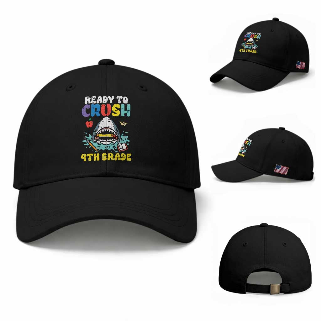 Shark Ready To Crush 4th Grade Baseball Cap Cool Boys First Day of School Gift