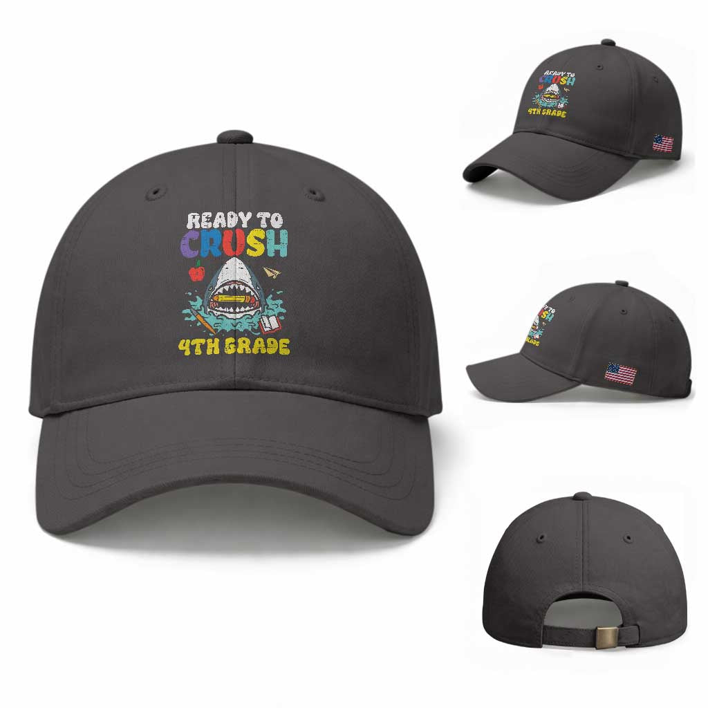 Shark Ready To Crush 4th Grade Baseball Cap Cool Boys First Day of School Gift