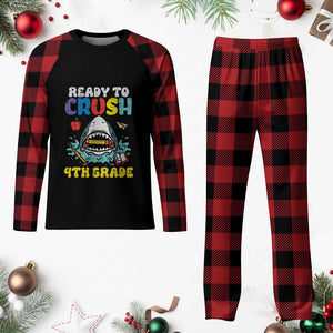 Shark Ready To Crush 4th Grade Plaid Pajama Set Cool Boys First Day of School Gift