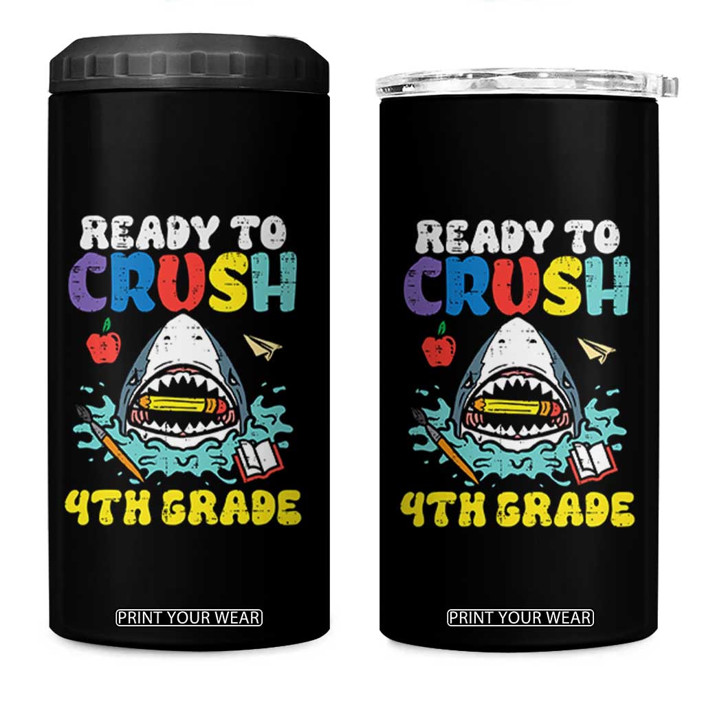 Shark Ready To Crush 4th Grade 4 in 1 Can Cooler Tumbler Cool Boys First Day of School Gift