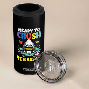 Shark Ready To Crush 4th Grade 4 in 1 Can Cooler Tumbler Cool Boys First Day of School Gift