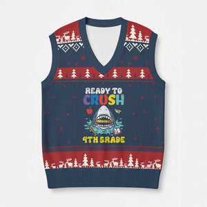 Shark Ready To Crush 4th Grade V-Neck Knit Sweater Vest Cool Boys First Day of School Gift