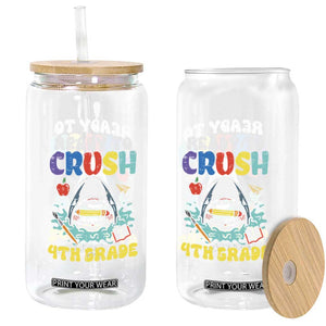 Shark Ready To Crush 4th Grade Glass Can Cool Boys First Day of School Gift