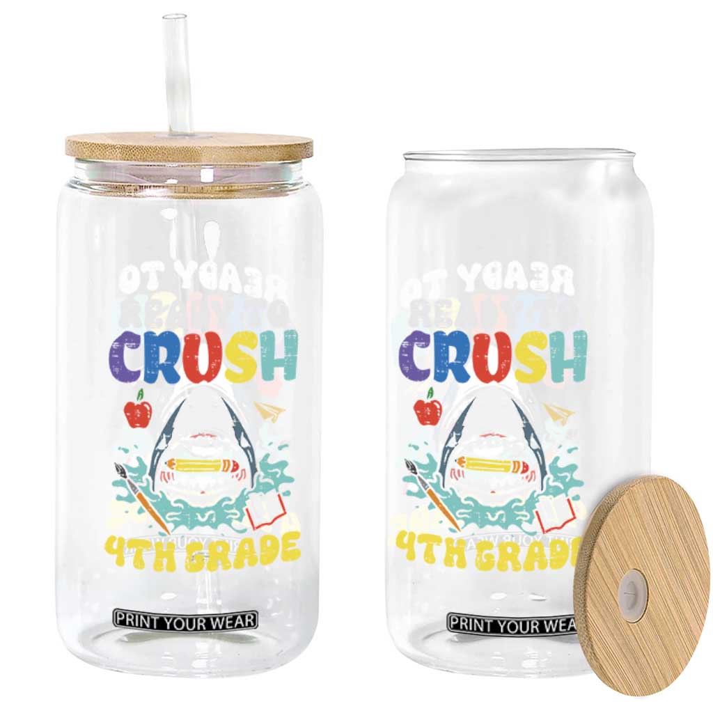 Shark Ready To Crush 4th Grade Glass Can Cool Boys First Day of School Gift