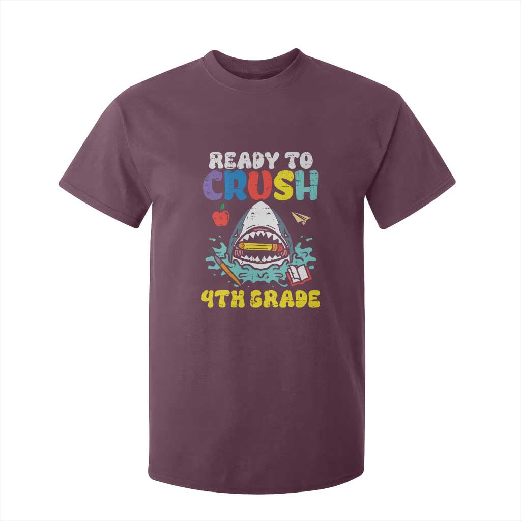 Shark Ready To Crush 4th Grade T Shirt For Kid Cool Boys First Day of School Gift