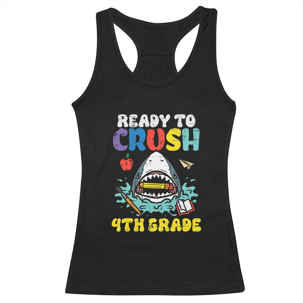 Shark Ready To Crush 4th Grade Racerback Tank Top Cool Boys First Day of School Gift