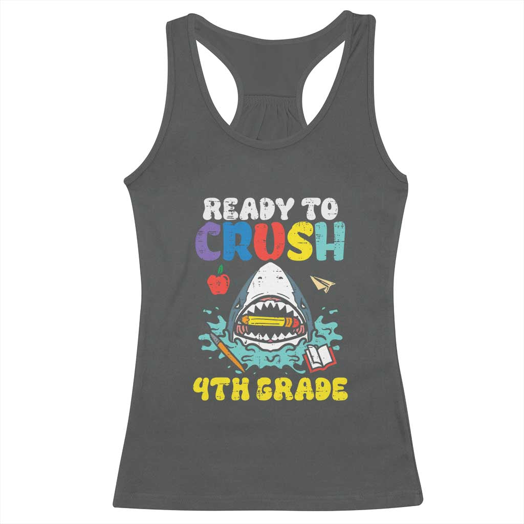 Shark Ready To Crush 4th Grade Racerback Tank Top Cool Boys First Day of School Gift