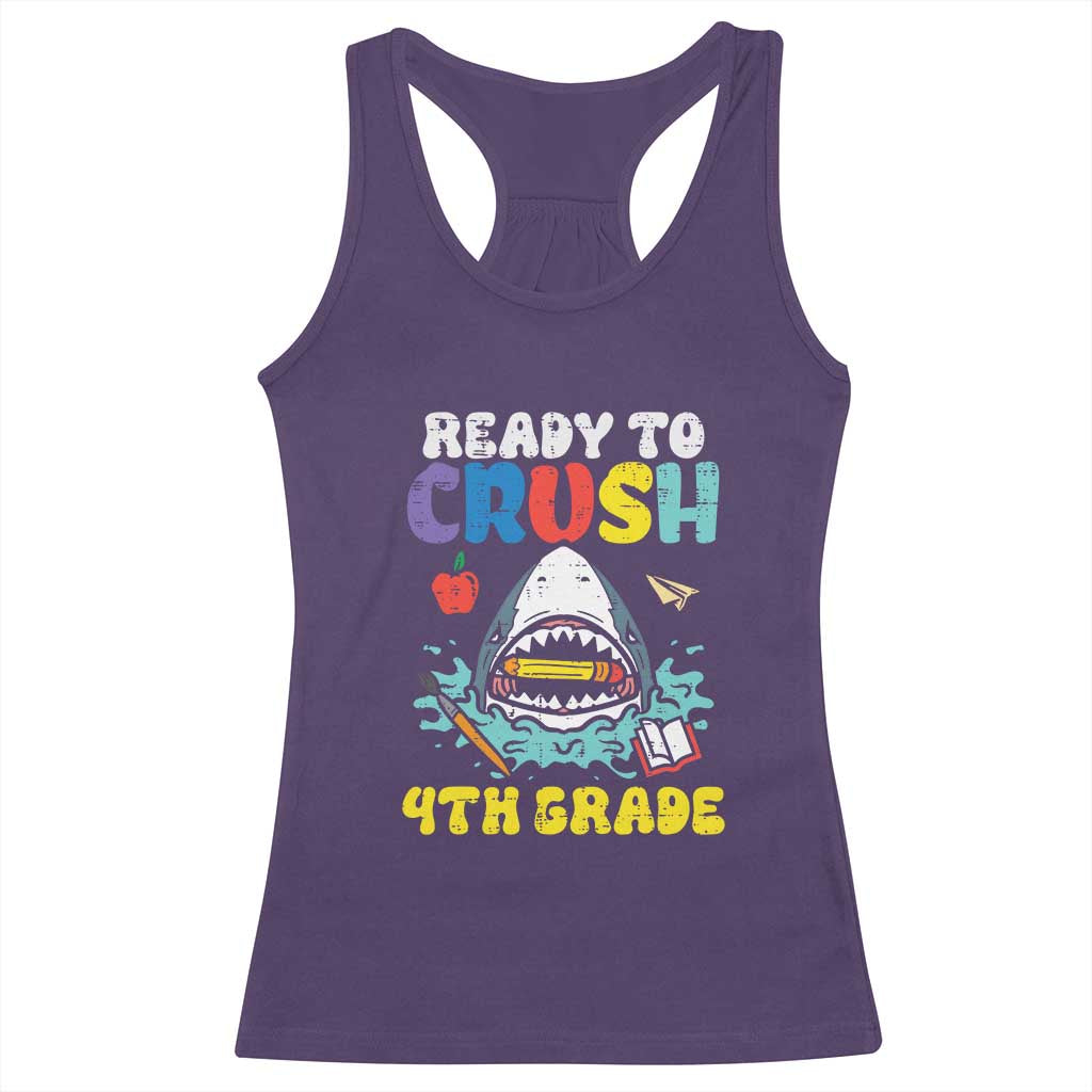 Shark Ready To Crush 4th Grade Racerback Tank Top Cool Boys First Day of School Gift