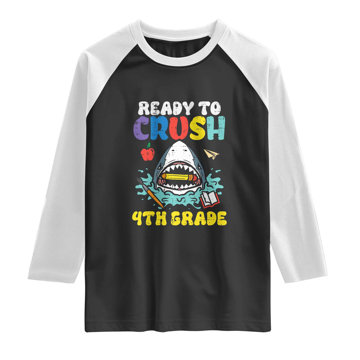 Shark Ready To Crush 4th Grade Raglan Shirt Cool Boys First Day of School Gift