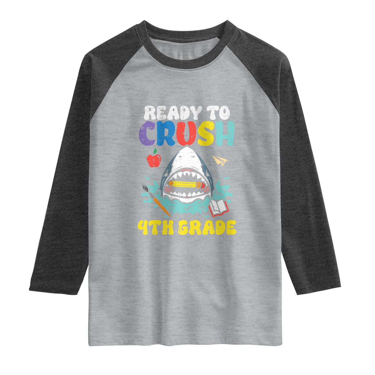 Shark Ready To Crush 4th Grade Raglan Shirt Cool Boys First Day of School Gift