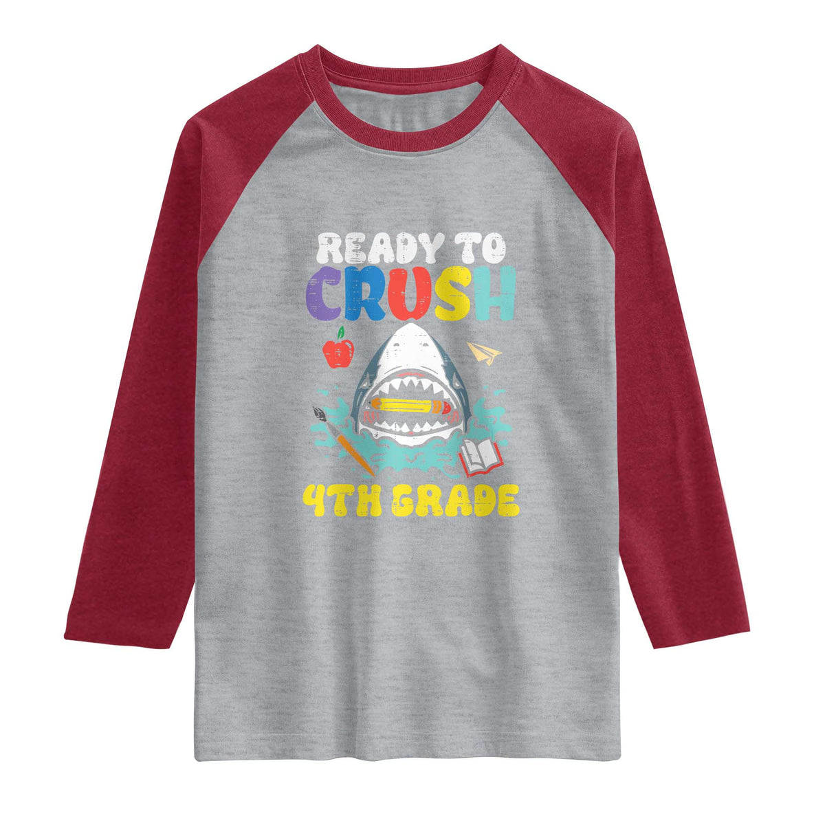 Shark Ready To Crush 4th Grade Raglan Shirt Cool Boys First Day of School Gift