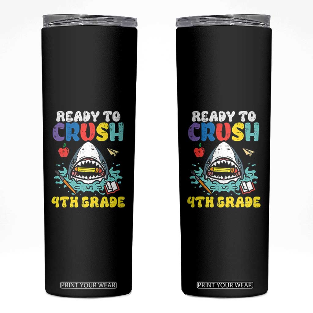 Shark Ready To Crush 4th Grade Skinny Tumbler Cool Boys First Day of School Gift