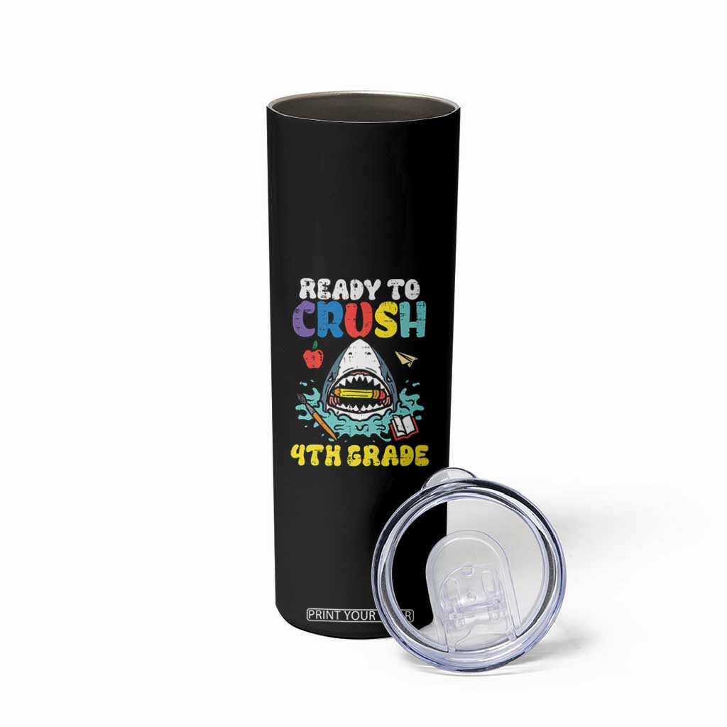 Shark Ready To Crush 4th Grade Skinny Tumbler Cool Boys First Day of School Gift